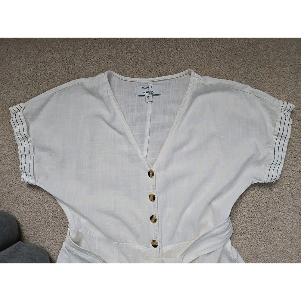 SONOMA Goods for Life + Now & Gen Linen-Blend Midi ShirtdressWhite Sz S - Picture 4 of 10